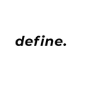 Black text 'define.' on a white background